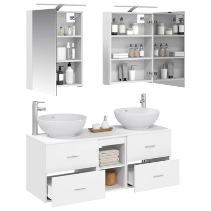 vidaXL Bathroom Furniture Set 5 pcs White Engineered Wood and Glass 3