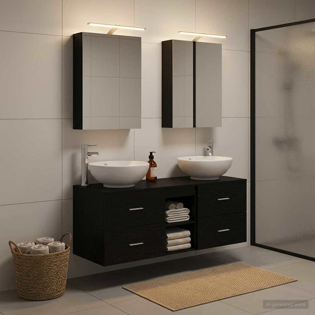 vidaXL Bathroom Furniture Set 5 pcs Black Oak 1