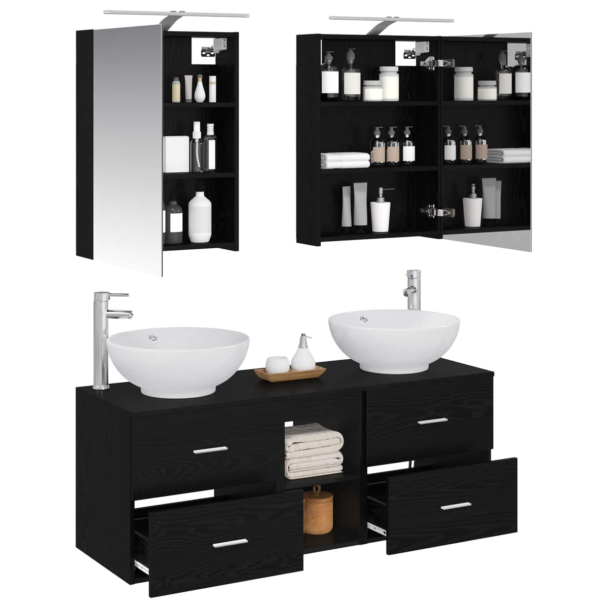 vidaXL Bathroom Furniture Set 5 pcs Black Oak 3