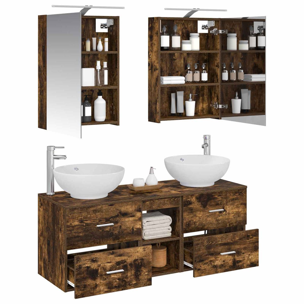 vidaXL Bathroom Furniture Set 5 pcs Smoked Oak 3