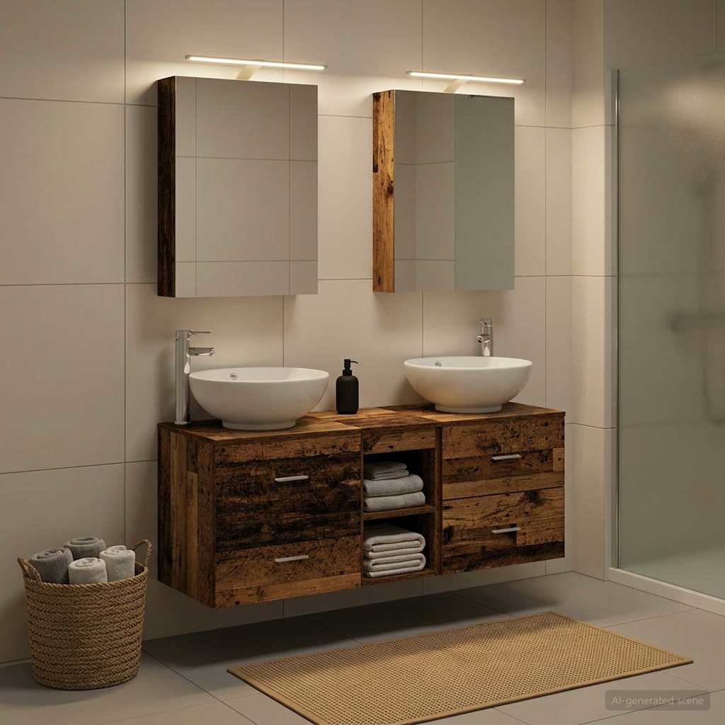 vidaXL Bathroom Furniture Set 5 pcs Old Wood Engineered Wood and Glass 4