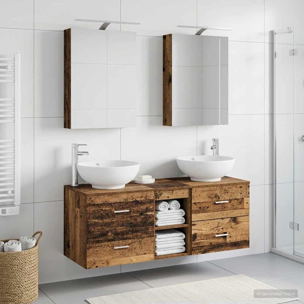 vidaXL Bathroom Furniture Set 5 pcs Old Wood Engineered Wood and Glass 1