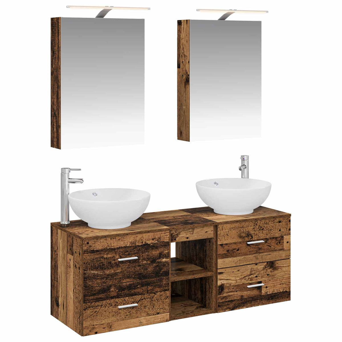 vidaXL Bathroom Furniture Set 5 pcs Old Wood Engineered Wood and Glass 2
