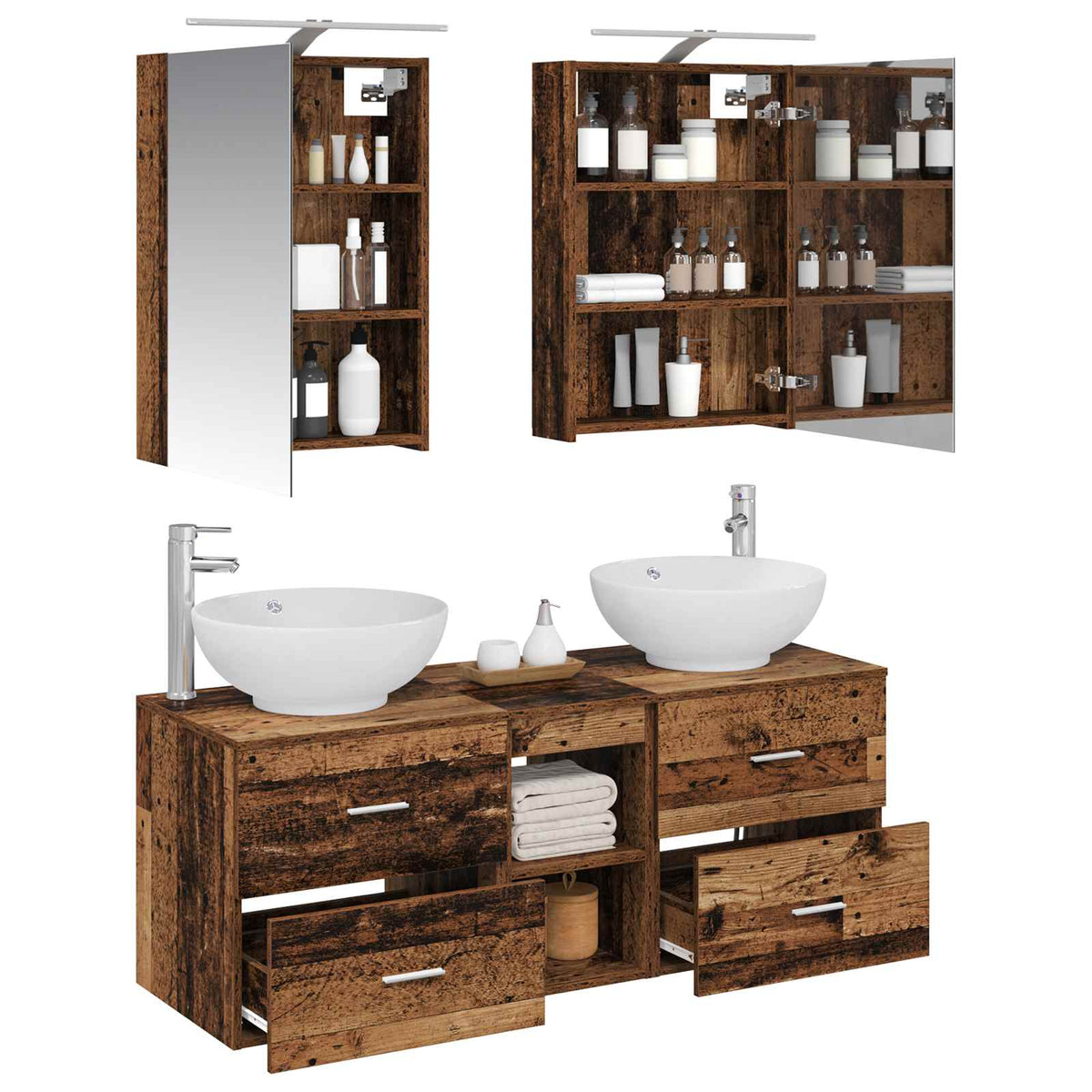 vidaXL Bathroom Furniture Set 5 pcs Old Wood Engineered Wood and Glass 3