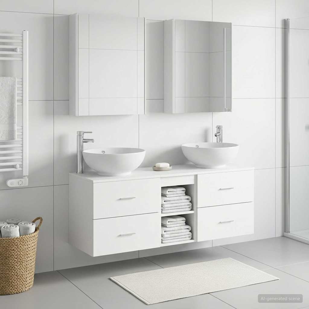 vidaXL Bathroom Furniture Set 5 pcs White Engineered Wood and Glass 4