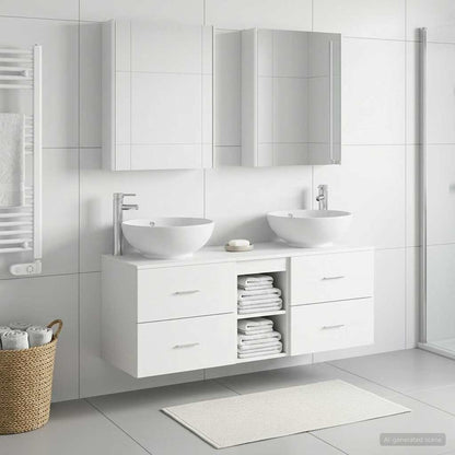 vidaXL Bathroom Furniture Set 5 pcs White Engineered Wood and Glass 4