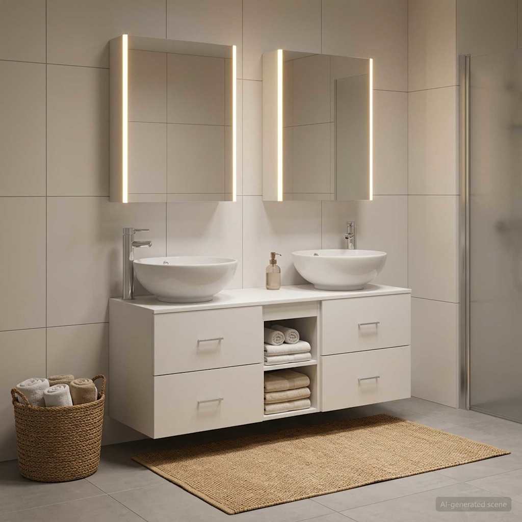 vidaXL Bathroom Furniture Set 5 pcs White Engineered Wood and Glass 1