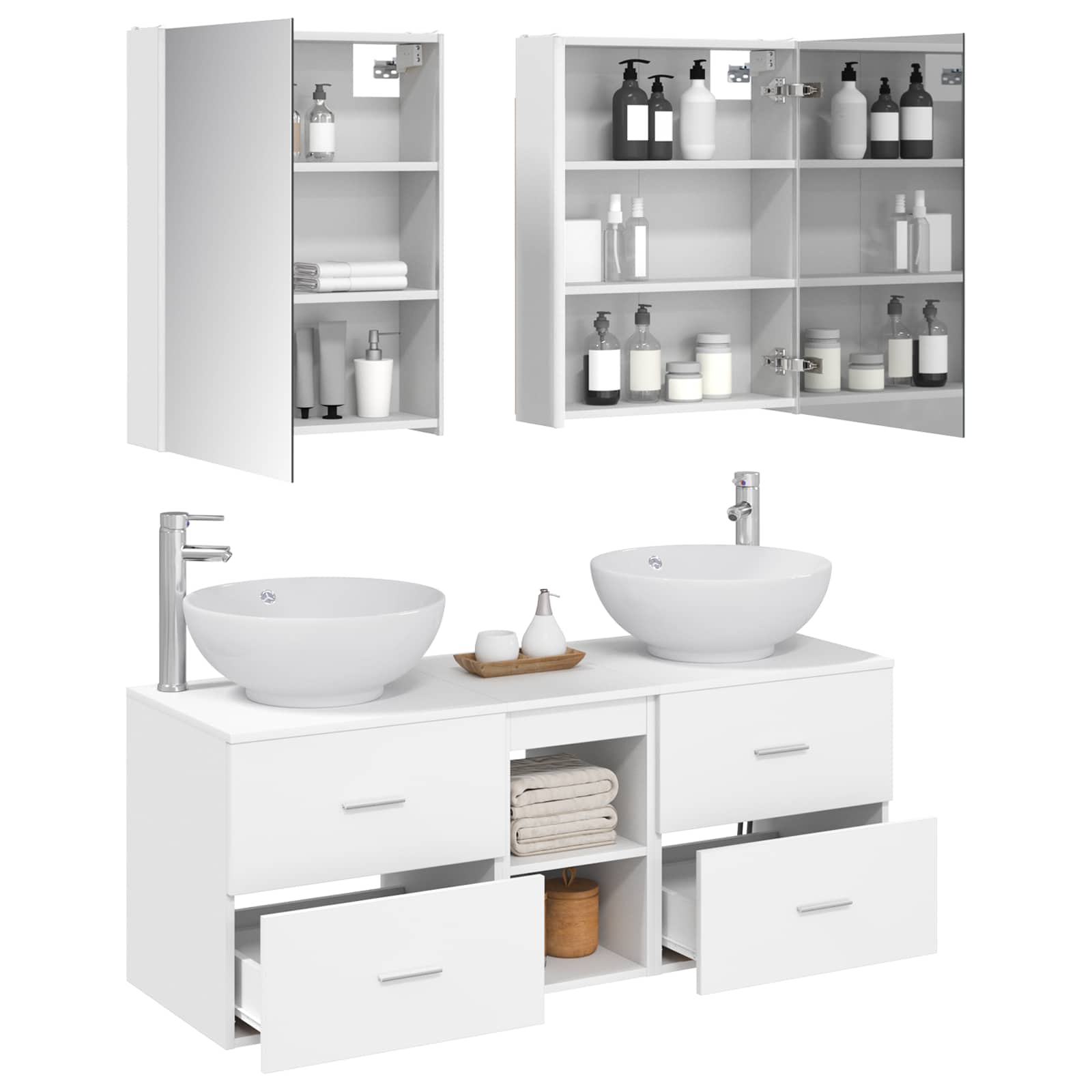 vidaXL Bathroom Furniture Set 5 pcs White Engineered Wood and Glass 3