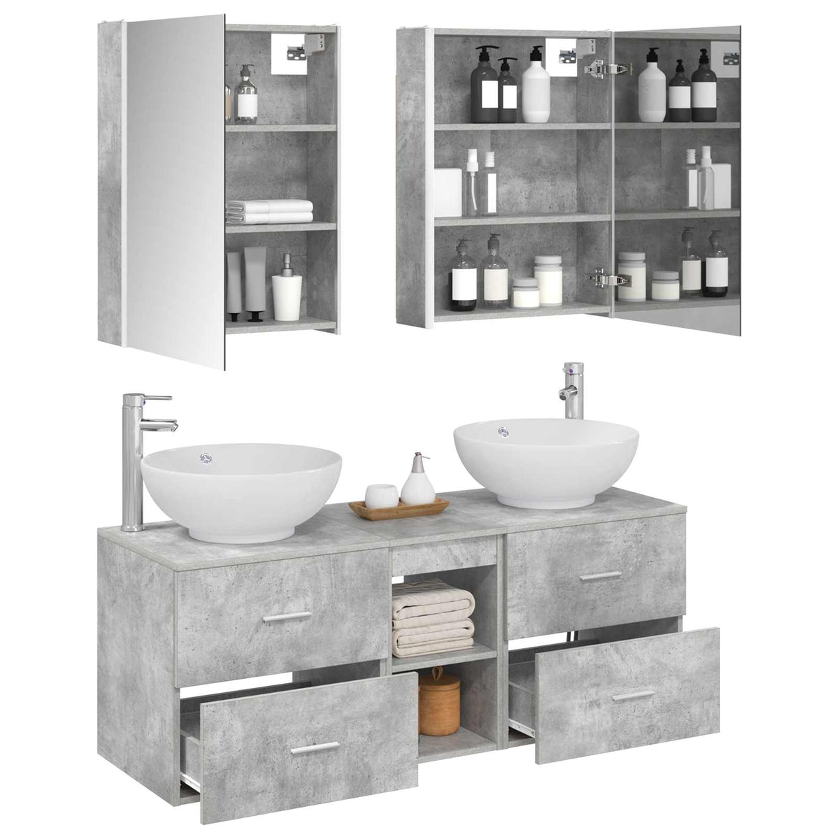 vidaXL Bathroom Furniture Set 5 pcs Concrete Grey 3