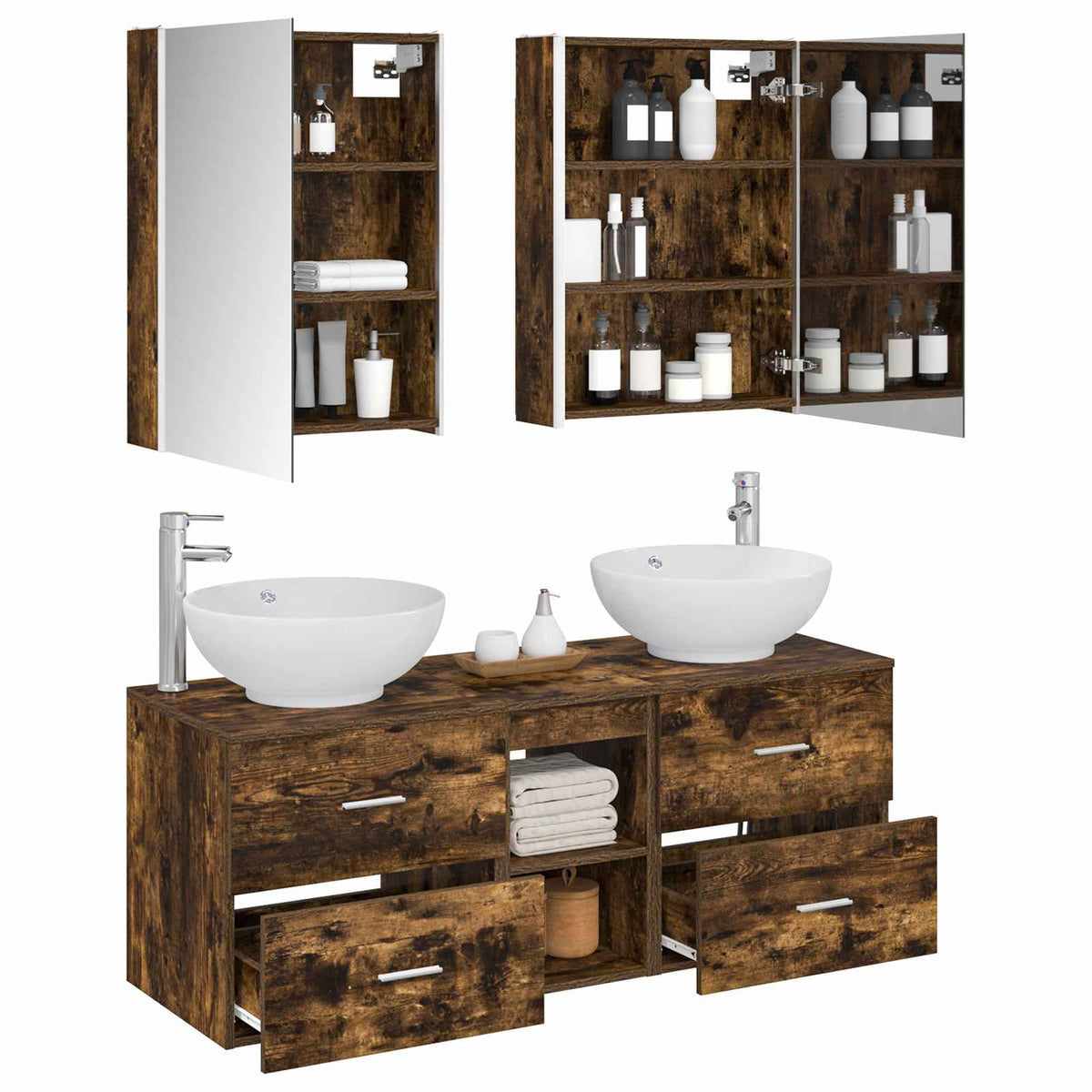 vidaXL Bathroom Furniture Set 5 pcs Smoked Oak 3