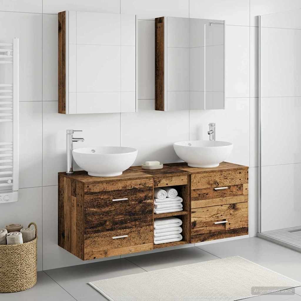 vidaXL Bathroom Furniture Set 5 pcs Old Wood Engineered Wood and Glass 4