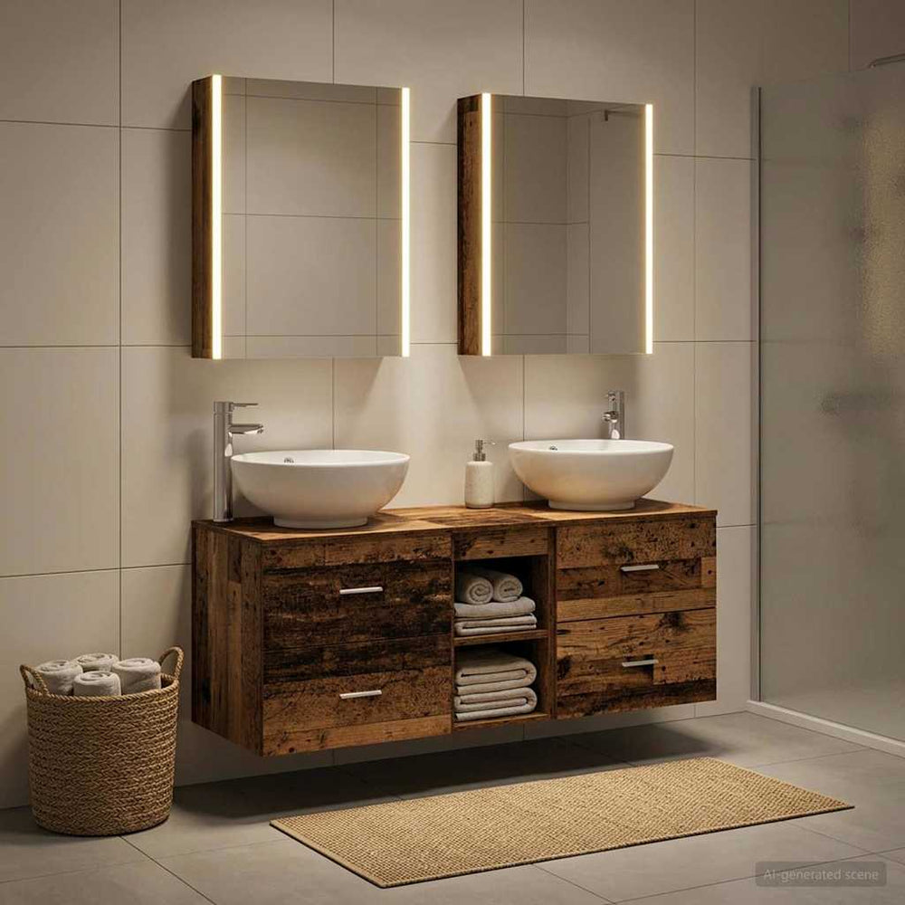 vidaXL Bathroom Furniture Set 5 pcs Old Wood Engineered Wood and Glass