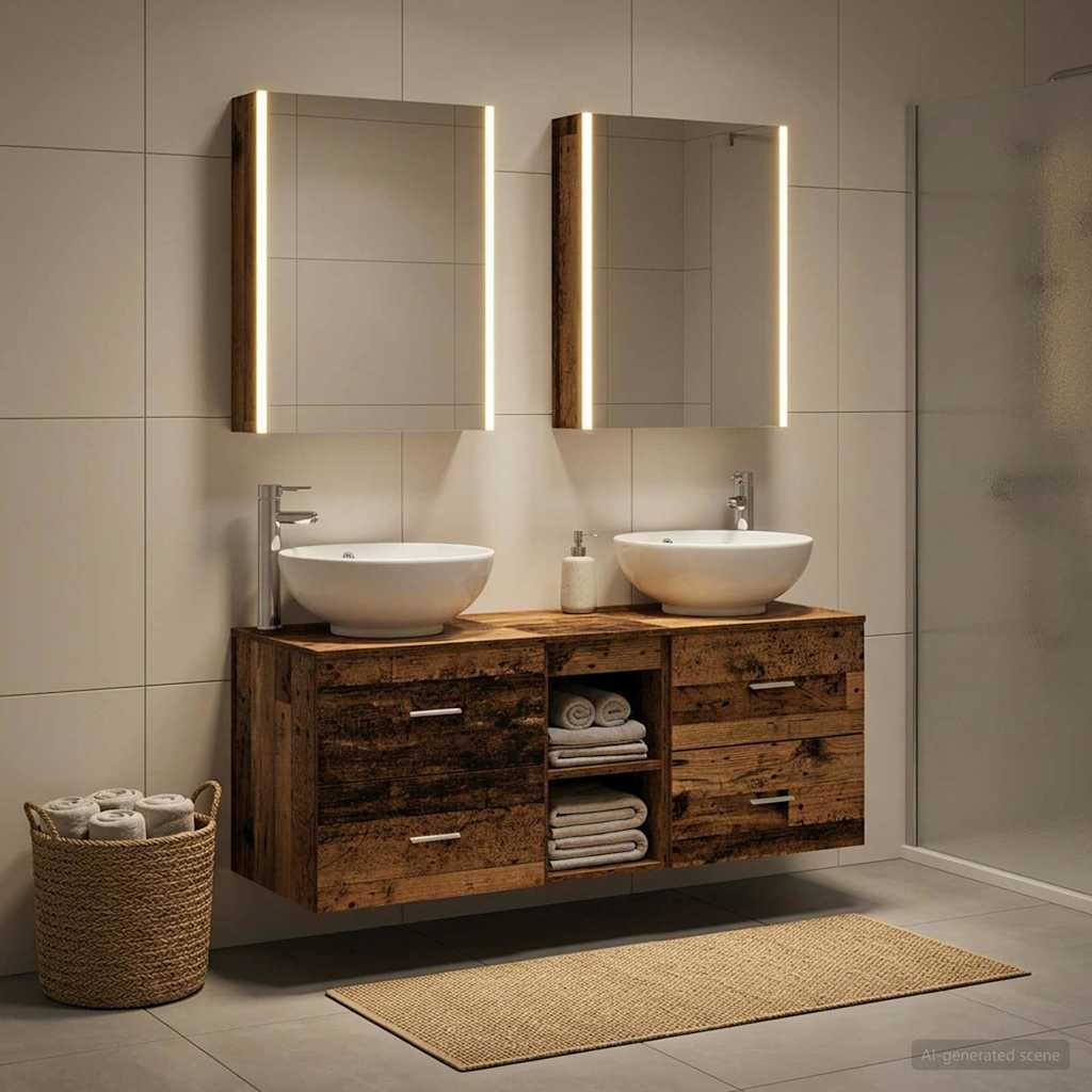 vidaXL Bathroom Furniture Set 5 pcs Old Wood Engineered Wood and Glass 1