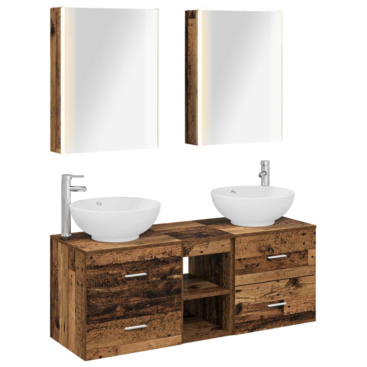 vidaXL Bathroom Furniture Set 5 pcs Old Wood Engineered Wood and Glass 2