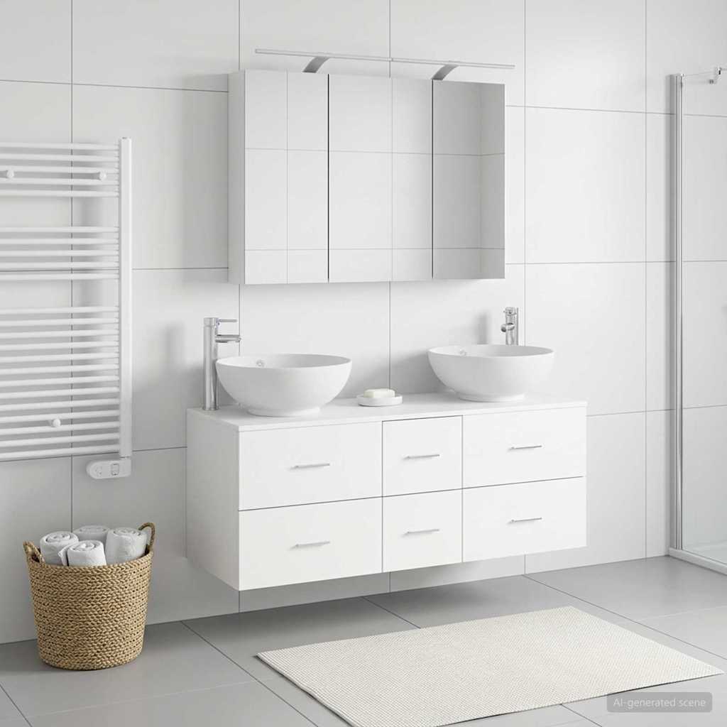 vidaXL Bathroom Furniture Set 4 pcs White Engineered Wood and Glass 4