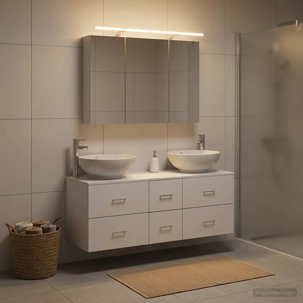 vidaXL Bathroom Furniture Set 4 pcs White Engineered Wood and Glass 1