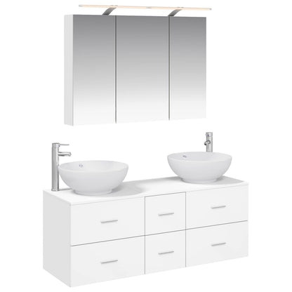 vidaXL Bathroom Furniture Set 4 pcs White Engineered Wood and Glass 2