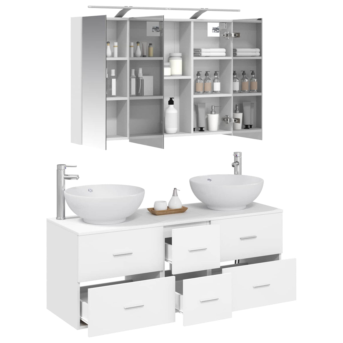 vidaXL Bathroom Furniture Set 4 pcs White Engineered Wood and Glass 3