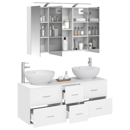 vidaXL Bathroom Furniture Set 4 pcs White Engineered Wood and Glass 3