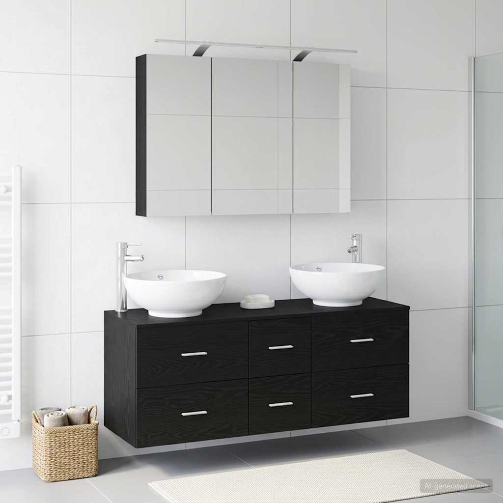 vidaXL Bathroom Furniture Set 4 pcs Black Oak 1