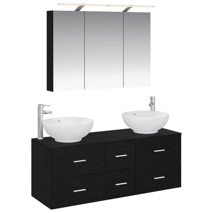 vidaXL Bathroom Furniture Set 4 pcs Black Oak 2