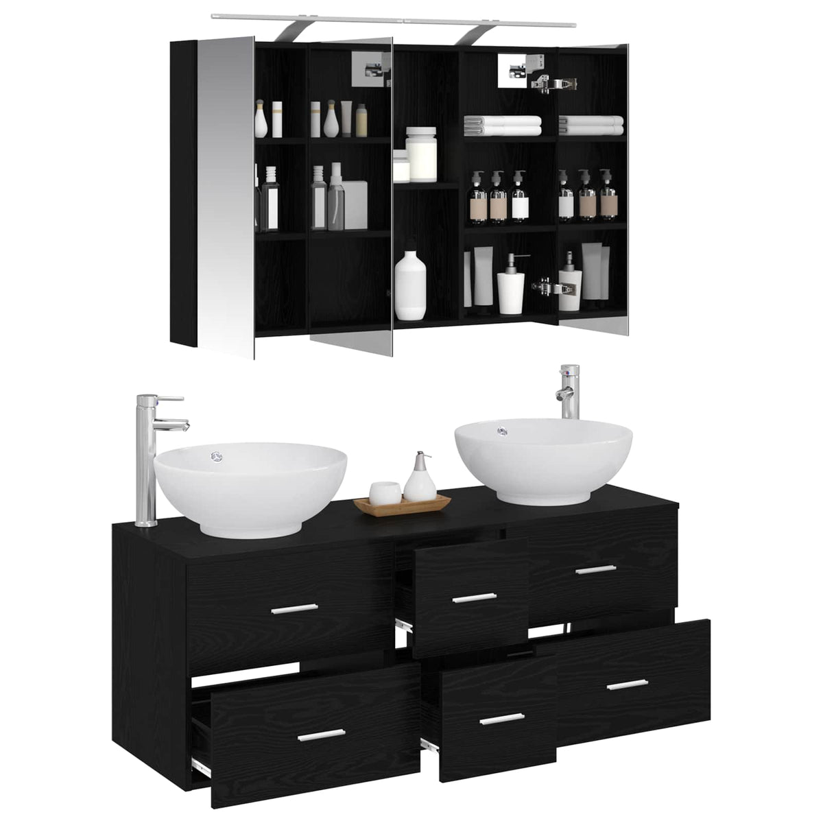 vidaXL Bathroom Furniture Set 4 pcs Black Oak 3