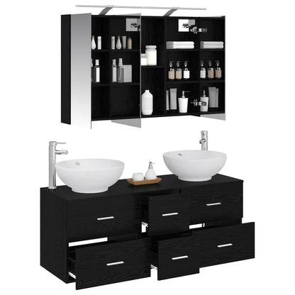 vidaXL Bathroom Furniture Set 4 pcs Black Oak 3