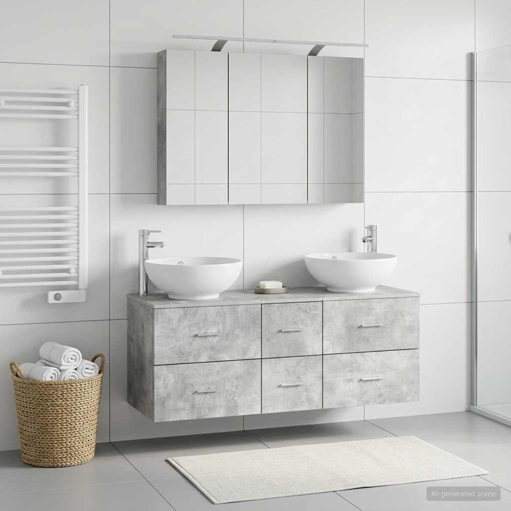vidaXL Bathroom Furniture Set 4 pcs Concrete Grey 4