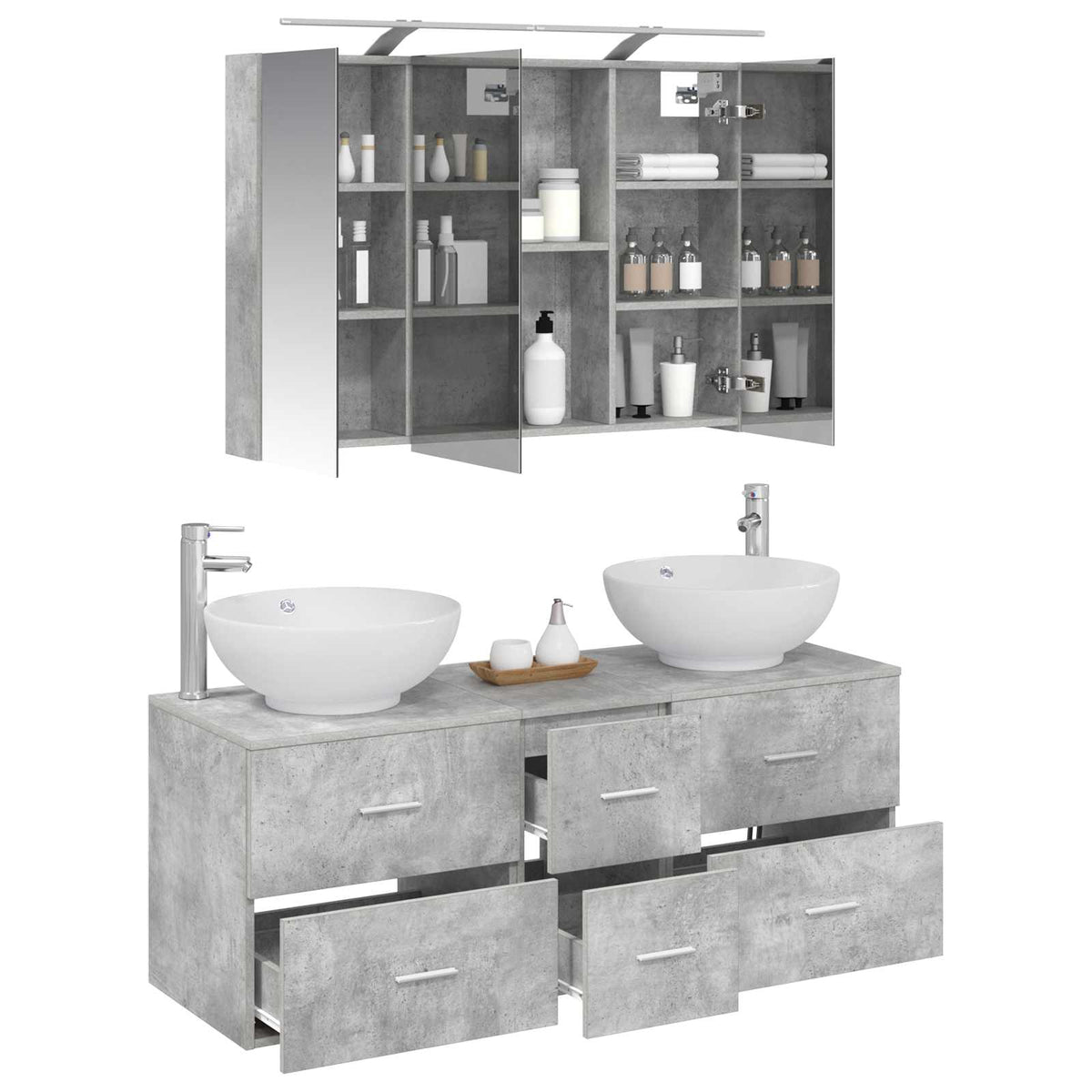 vidaXL Bathroom Furniture Set 4 pcs Concrete Grey 3
