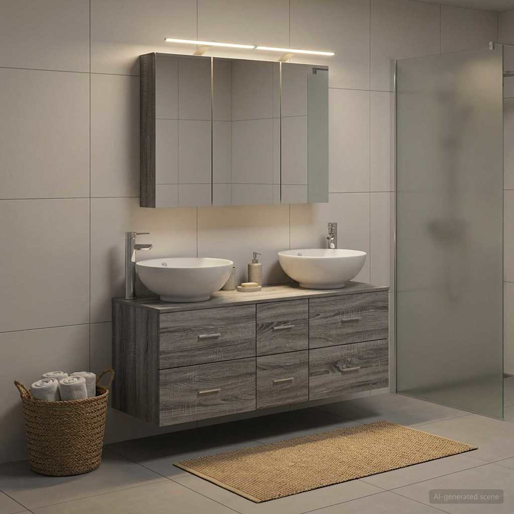 vidaXL Bathroom Furniture Set 4 pcs Grey Sonoma 1
