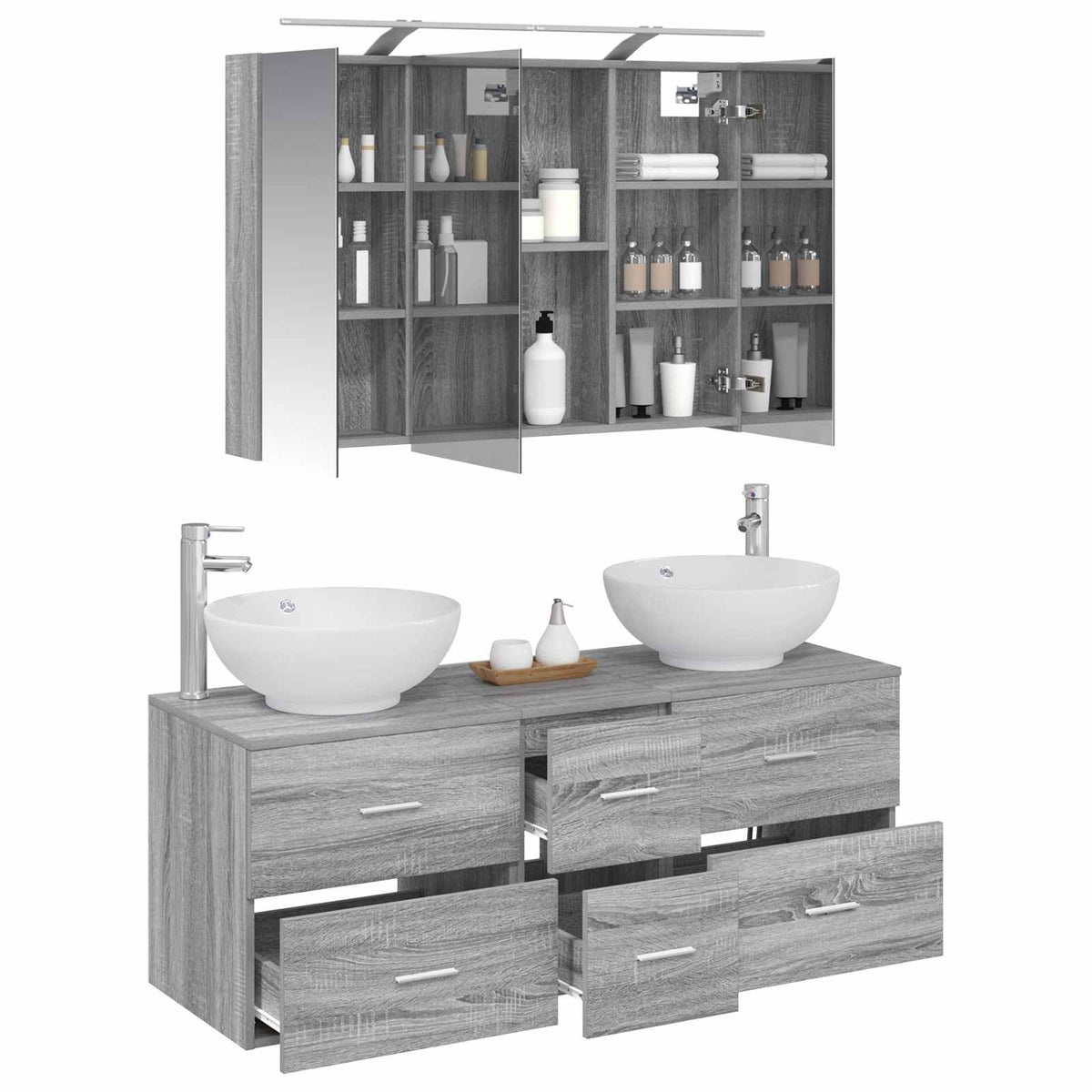 vidaXL Bathroom Furniture Set 4 pcs Grey Sonoma 3