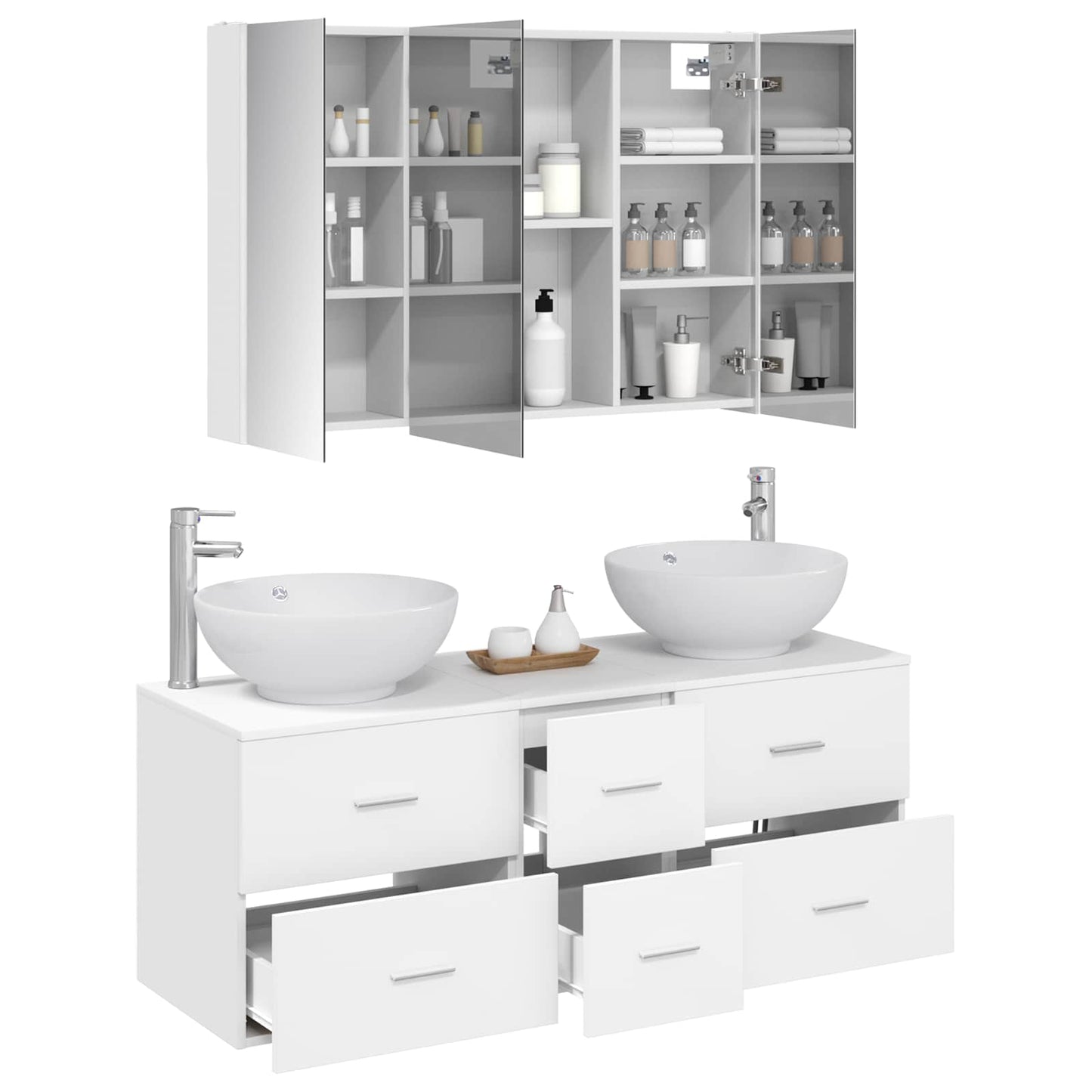 vidaXL Bathroom Furniture Set 4 pcs White Engineered Wood and Glass 3