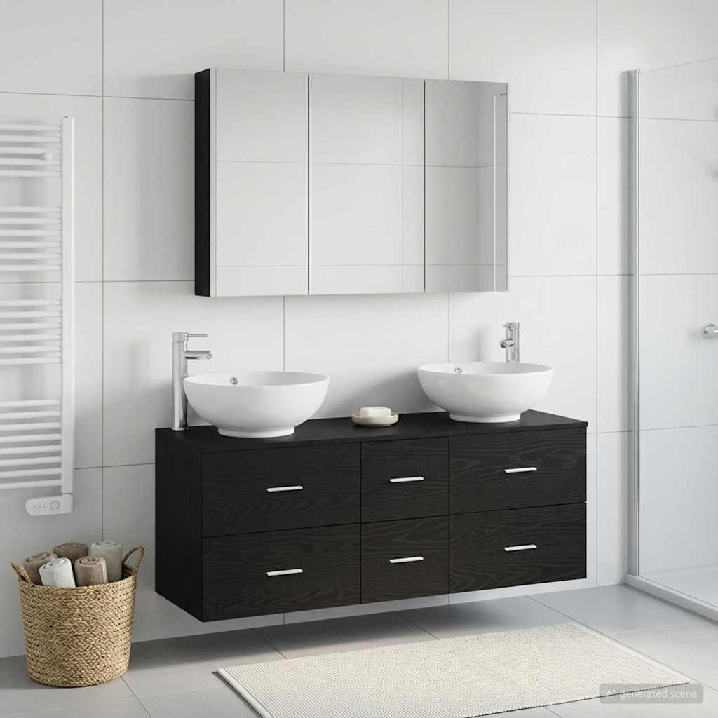 vidaXL Bathroom Furniture Set 4 pcs Black Oak 4