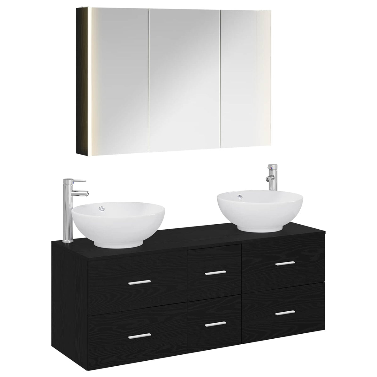 vidaXL Bathroom Furniture Set 4 pcs Black Oak 2
