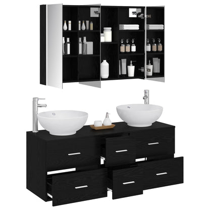 vidaXL Bathroom Furniture Set 4 pcs Black Oak 3