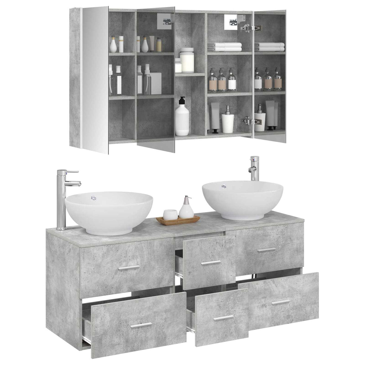 vidaXL Bathroom Furniture Set 4 pcs Concrete Grey 3