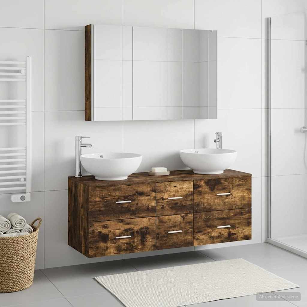 vidaXL Bathroom Furniture Set 4 pcs Smoked Oak 1