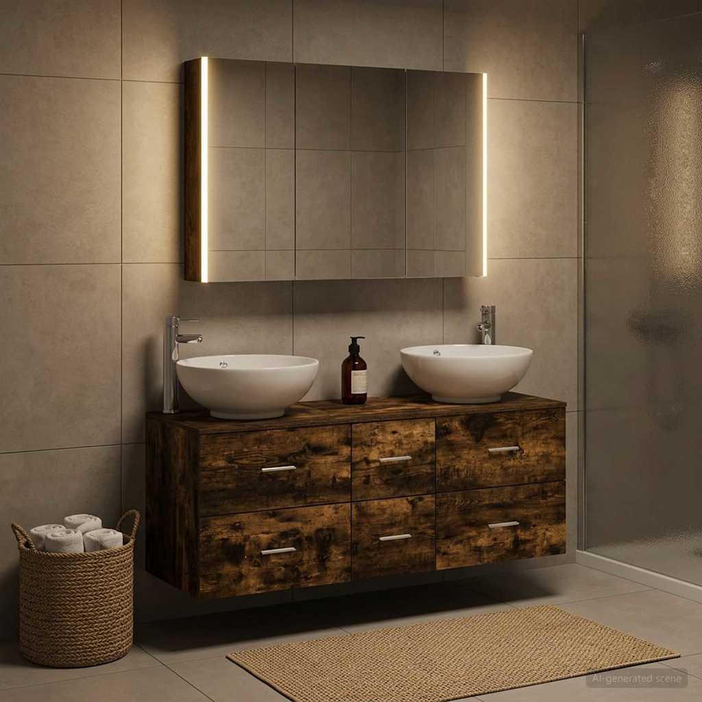 vidaXL Bathroom Furniture Set 4 pcs Smoked Oak 4