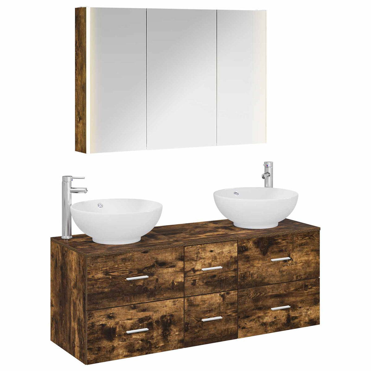 vidaXL Bathroom Furniture Set 4 pcs Smoked Oak 2