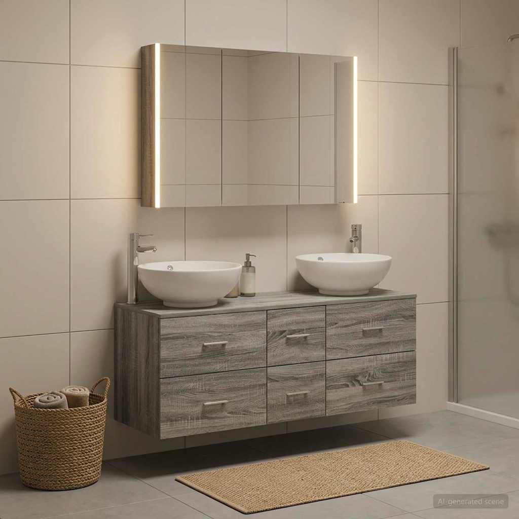 vidaXL Bathroom Furniture Set 4 pcs Grey Sonoma 1