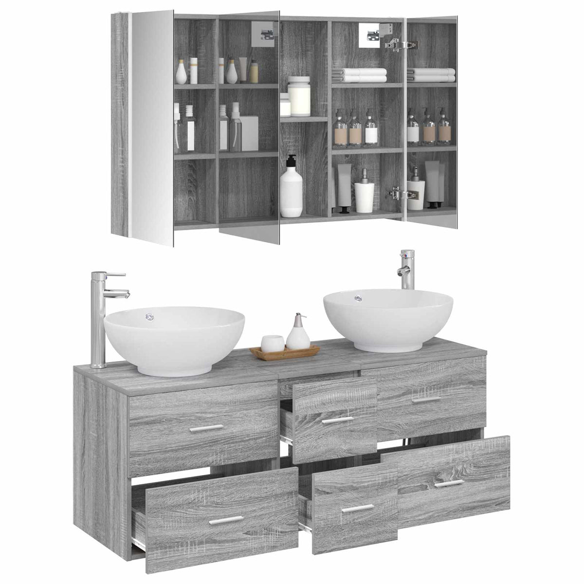 vidaXL Bathroom Furniture Set 4 pcs Grey Sonoma 3