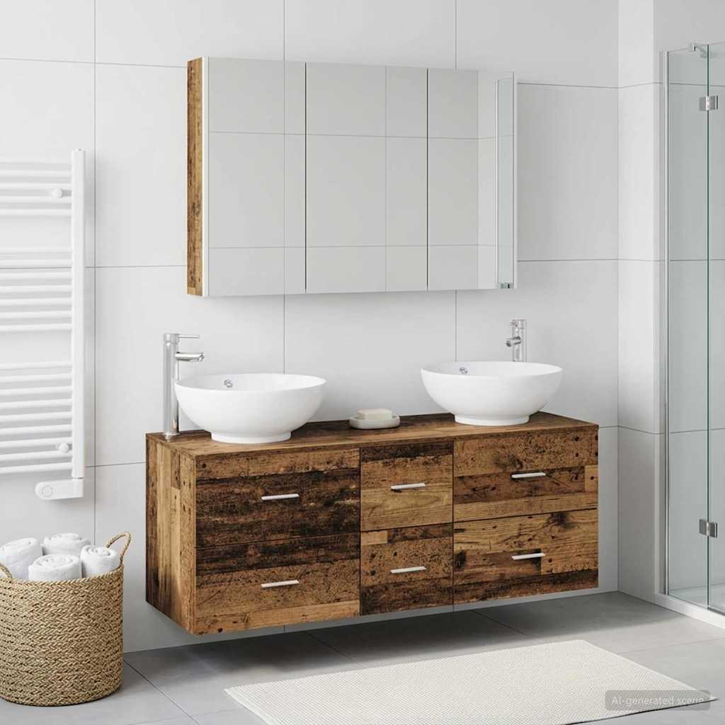 vidaXL Bathroom Furniture Set 4 pcs Old Wood Engineered Wood and Glass 4