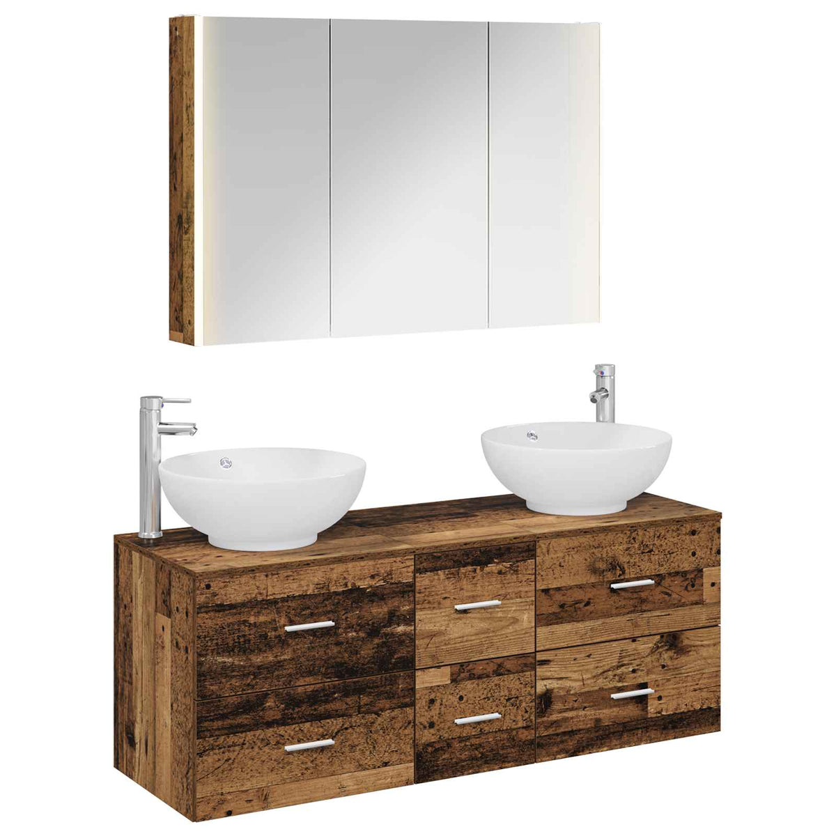 vidaXL Bathroom Furniture Set 4 pcs Old Wood Engineered Wood and Glass 2