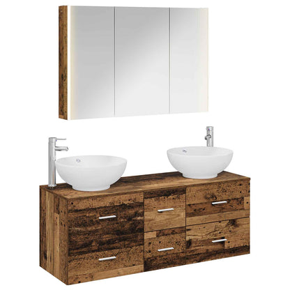 vidaXL Bathroom Furniture Set 4 pcs Old Wood Engineered Wood and Glass 2