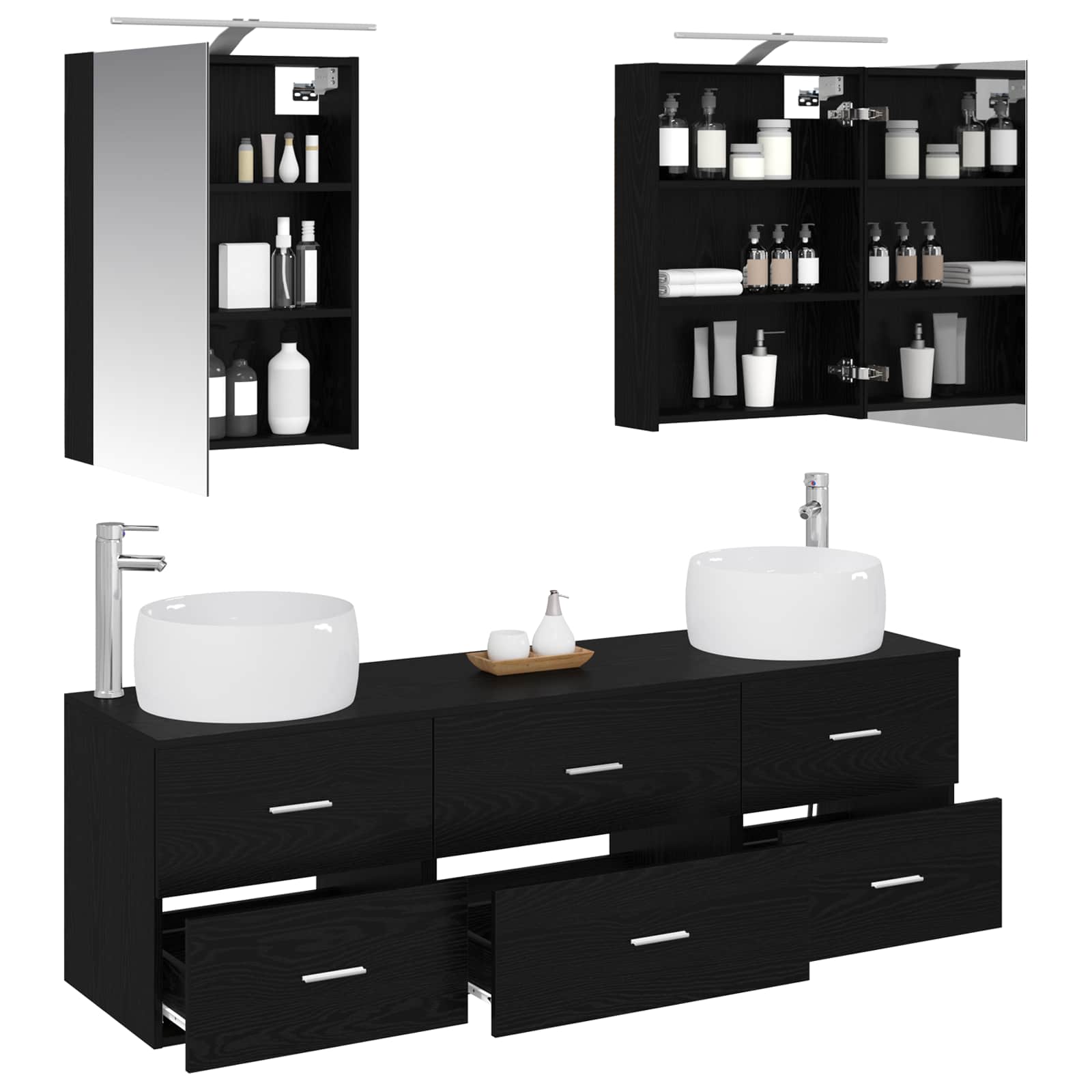 vidaXL Bathroom Furniture Set 5 pcs Black Oak 3