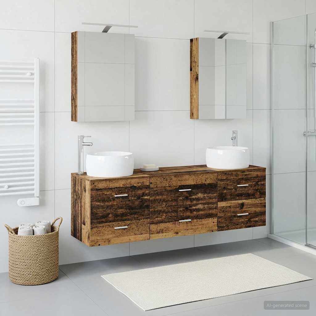 vidaXL Bathroom Furniture Set 5 pcs Old Wood Engineered Wood and Glass 1