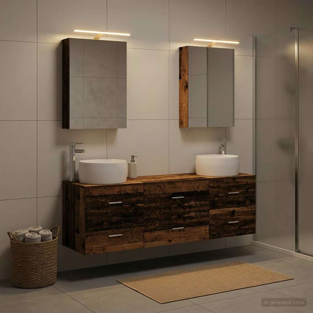 vidaXL Bathroom Furniture Set 5 pcs Old Wood Engineered Wood and Glass 4
