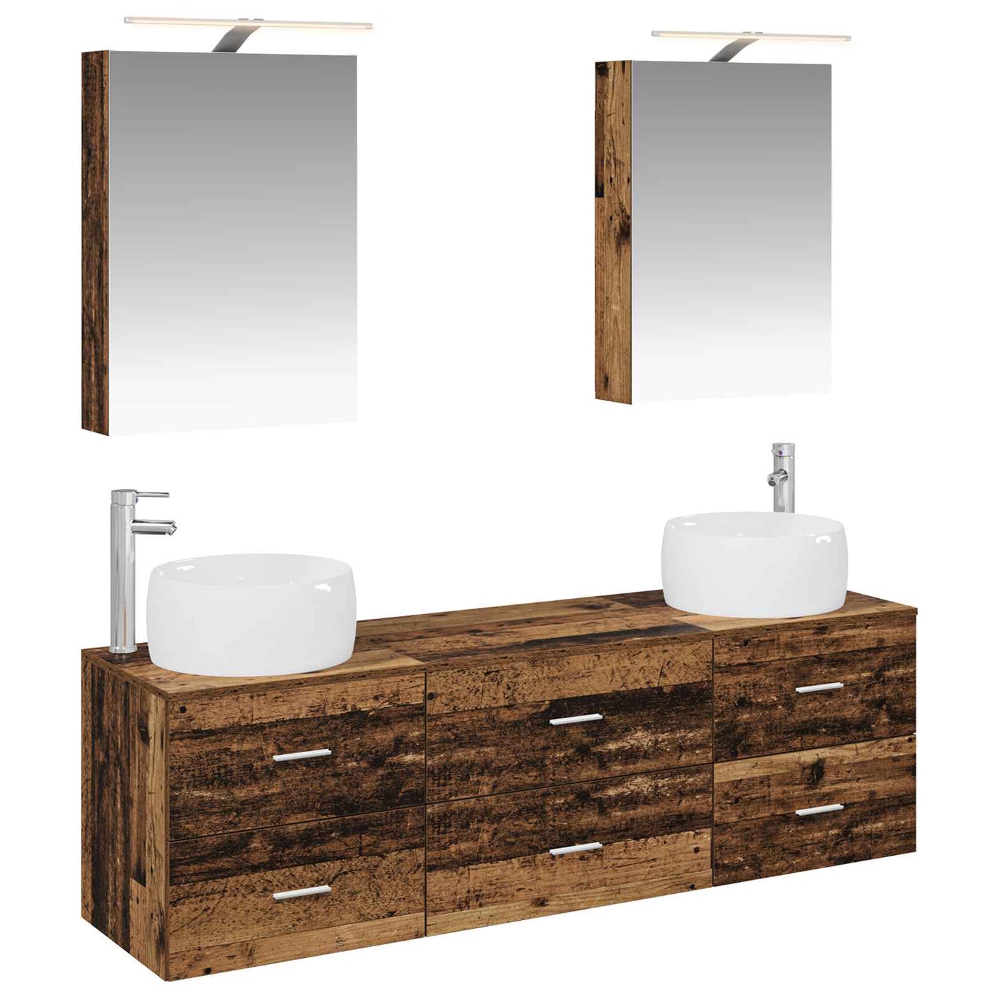 vidaXL Bathroom Furniture Set 5 pcs Old Wood Engineered Wood and Glass 2