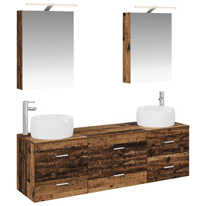 vidaXL Bathroom Furniture Set 5 pcs Old Wood Engineered Wood and Glass 2