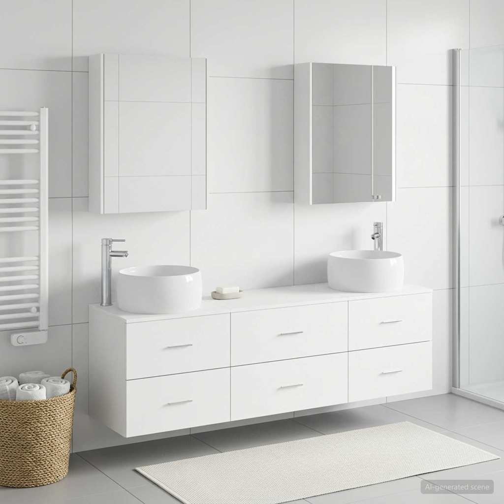 vidaXL Bathroom Furniture Set 5 pcs White Engineered Wood and Glass 4